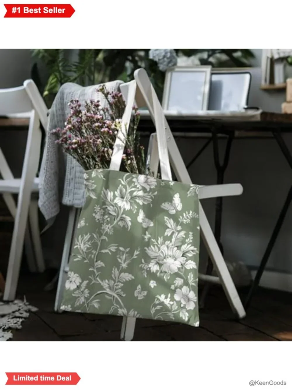 Floral Canvas Tote Bag Reusable Grocery Shopping Travel Handbag